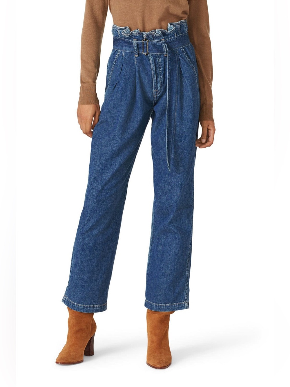 NWT Polo Ralph Lauren Paperbag Waist Belted Denim Trousers Jeans 32R